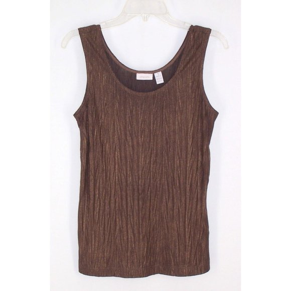 Chico's Tank Top 1 S Brown Bronze Metallic Shimmer Crinkle Sleeveless Shell - Picture 2 of 5